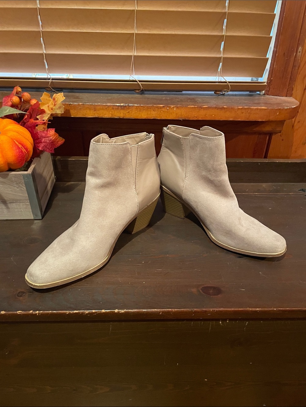 Women’s Cream Suede Ankle Booties - Classic Low Block Heel